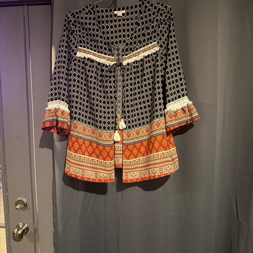 Vintage Xhilaration Black and Orange Boho Blouse